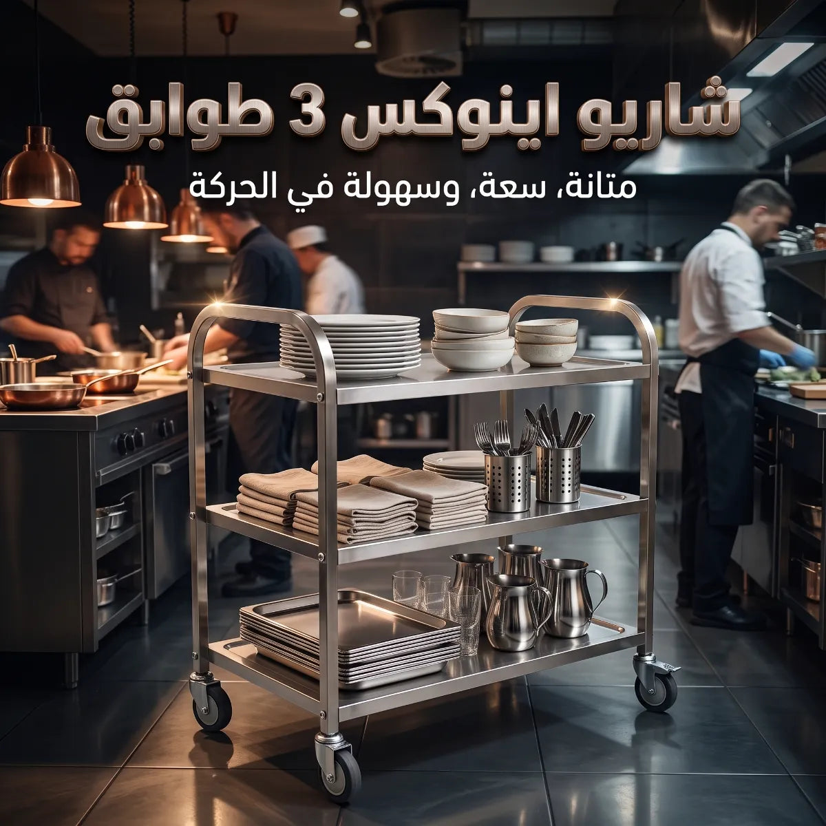 شاريو إينوكس احترافي 3 طوابق (الحجم الكبير) – مضاد للصدأ